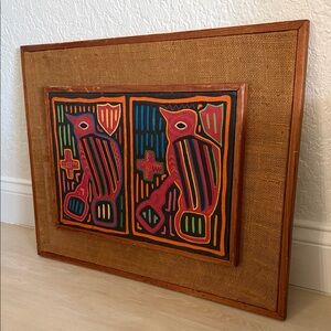 Vintage Mola Hand Sewn Framed Panama Textile Bird Folk Art